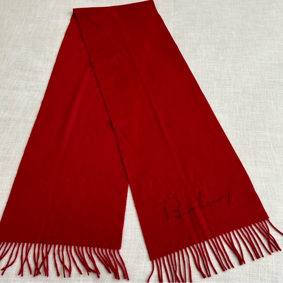 •Burberry Cashmere Large Scarf Embroidered Logo 12”x80”NWOT Made in Scotland - Picture 3 of 11